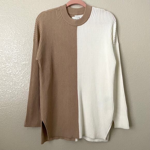 Abercrombie & Fitch Sweater Womens Small Tan Luxeloft Colorblock Ribbed Knit - Picture 3 of 12